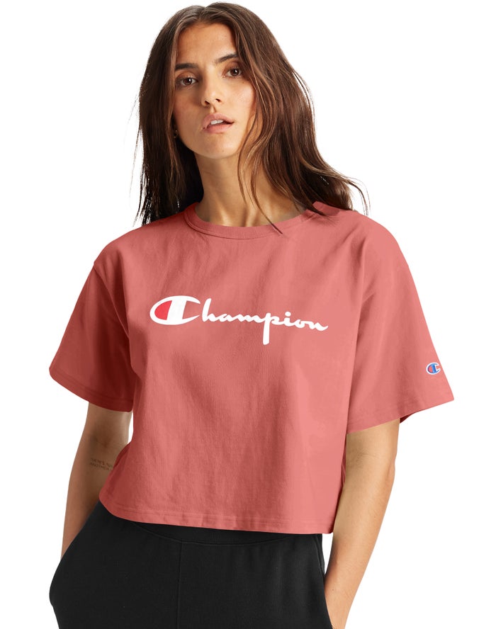 Champion Heritage Cropped Script Logo - Naisten Koralli T-Paita - Suomi 8513064-WS